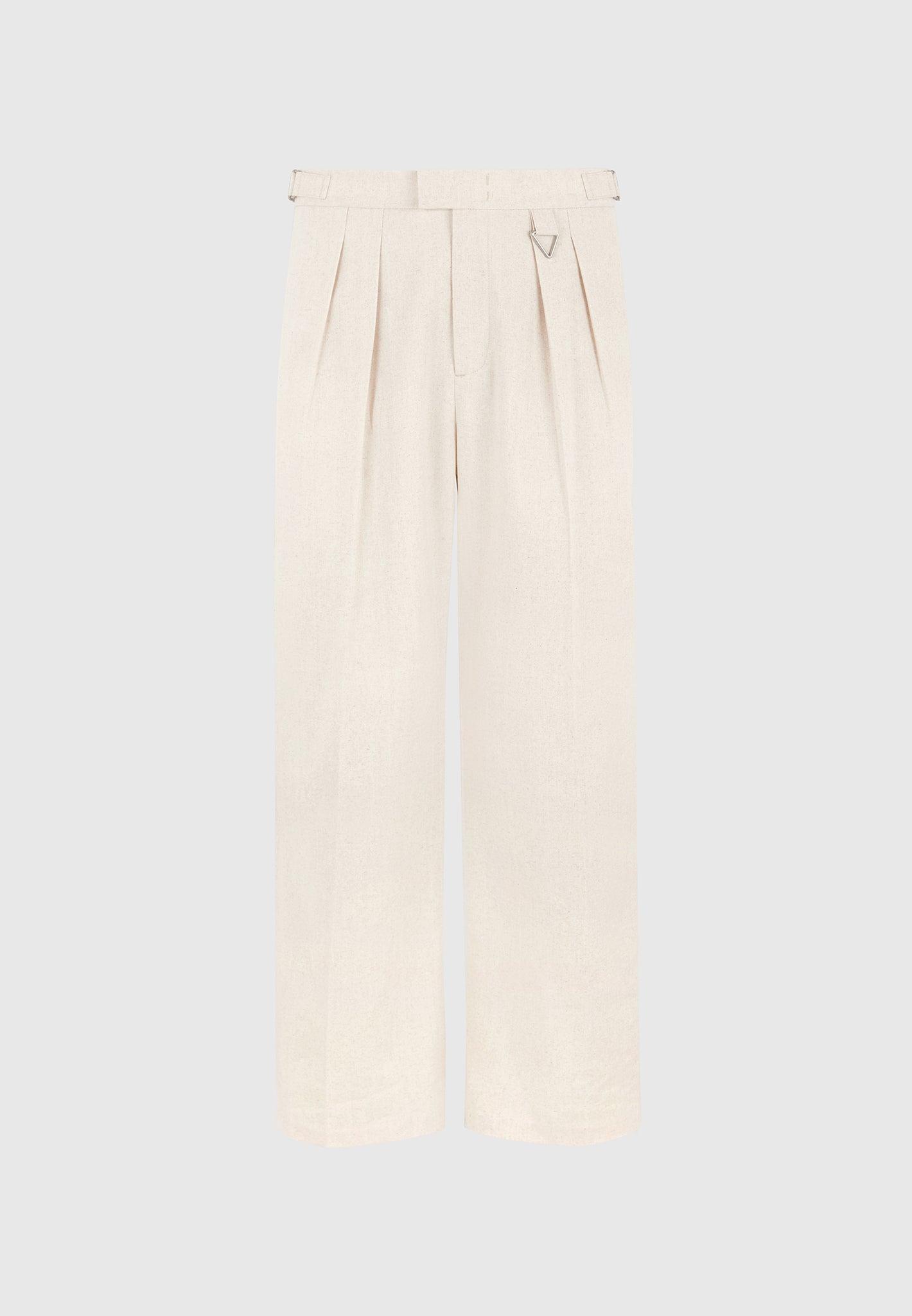 Pierre - Relaxed Fit Linen Pleated Tailored Trousers - Natural Male Product Image