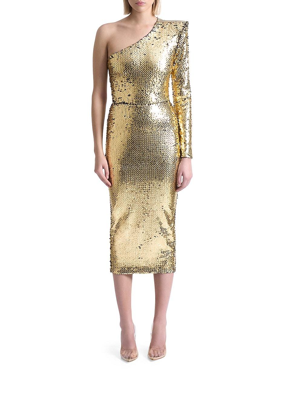 Womens Take Your Time Metallic Sequin One-Shoulder Midi-Dress Product Image
