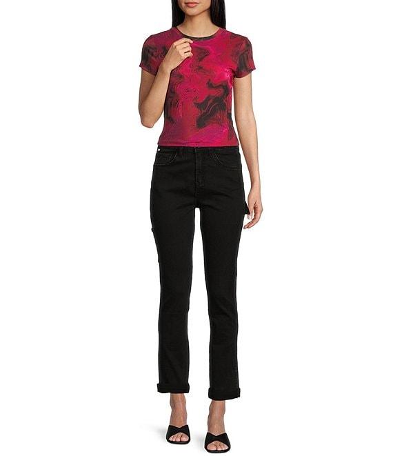 Stevie by Steve Madden Crew Neck Allover Marble Printed Mesh T-Shirt Product Image