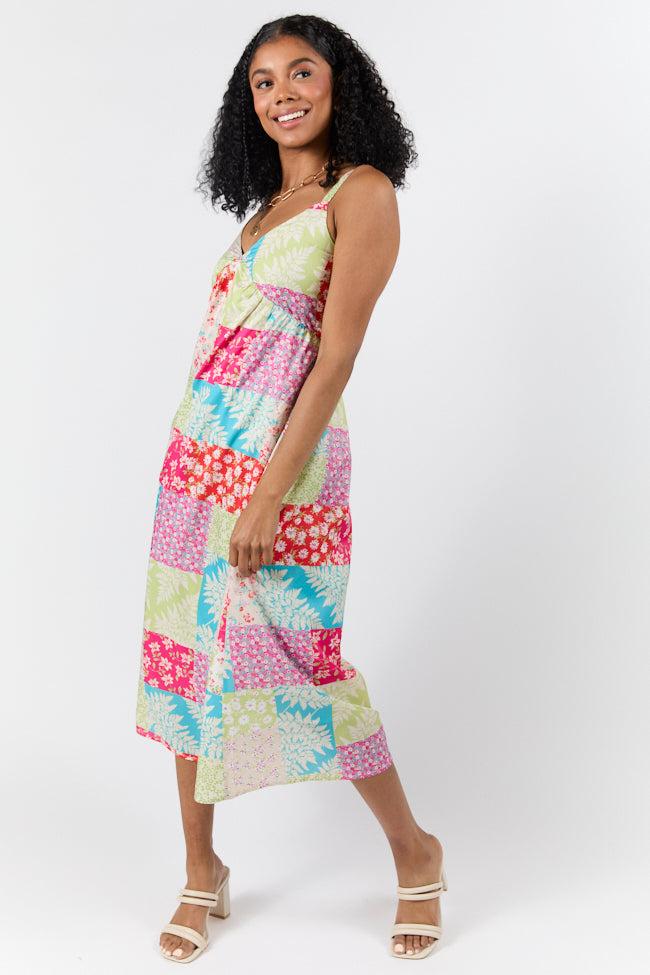 Pieces That Complete Me Multi Patchwork Babydoll Midi Dress FINAL SALE Product Image
