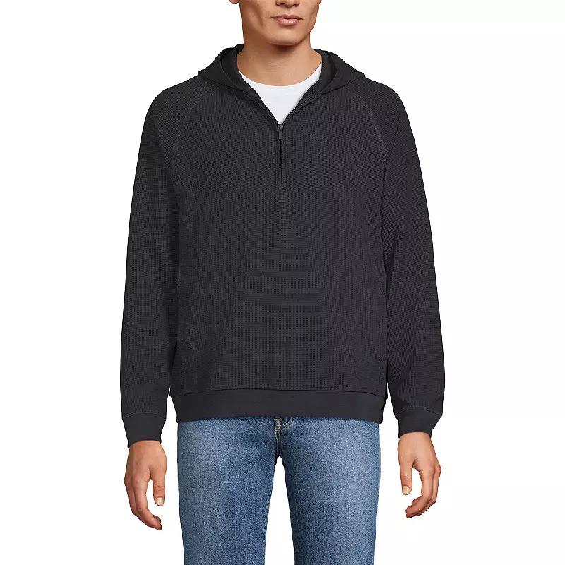 Men's Lands' End Long Sleeve Waffle Quarter Zip Hoodie,  Product Image