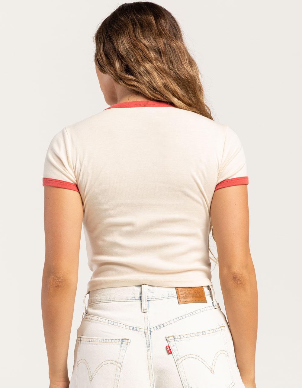 MONCHHICHI 1974 Womens Ringer Baby Tee - TAN Product Image