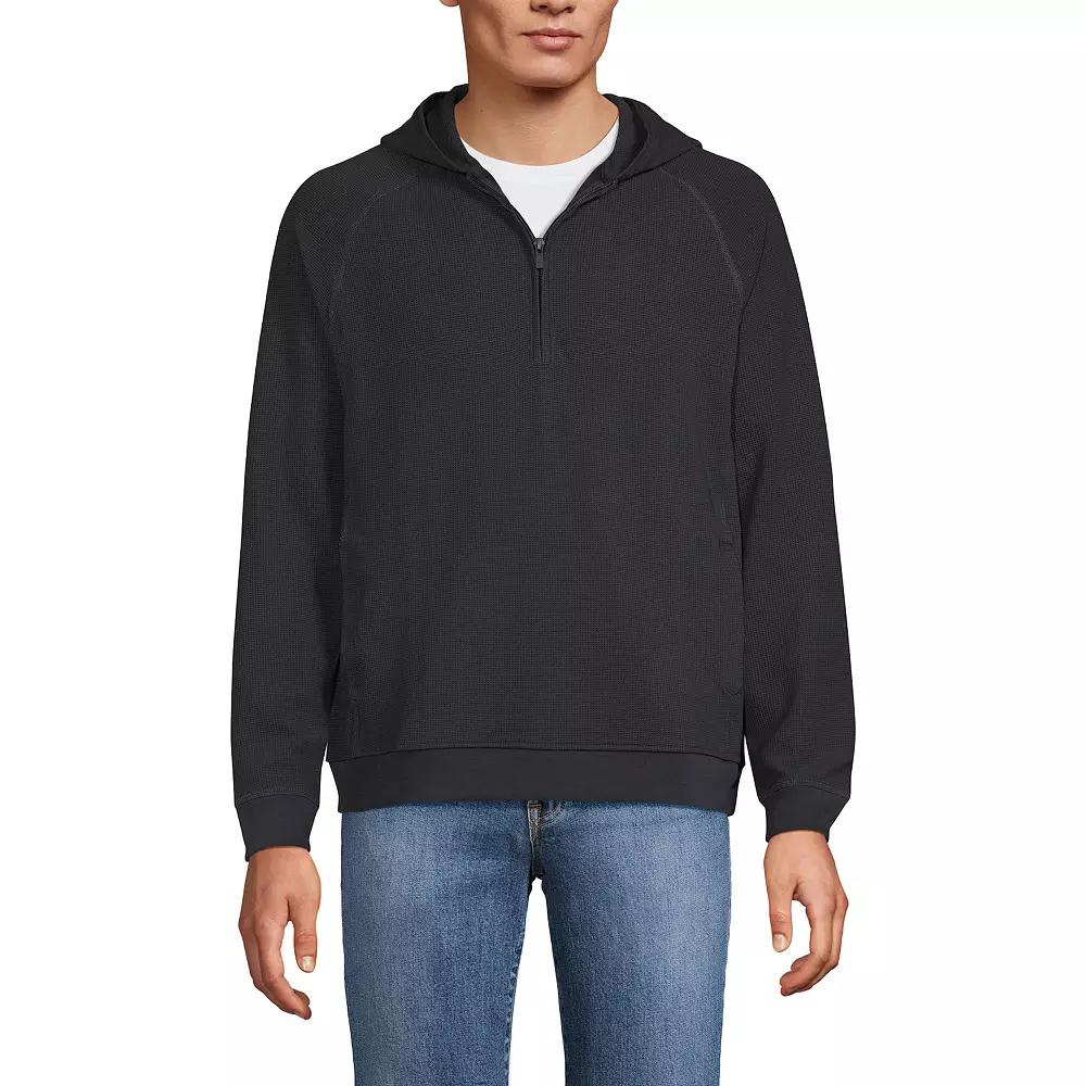 Men's Lands' End Long Sleeve Waffle Quarter Zip Hoodie,  Product Image