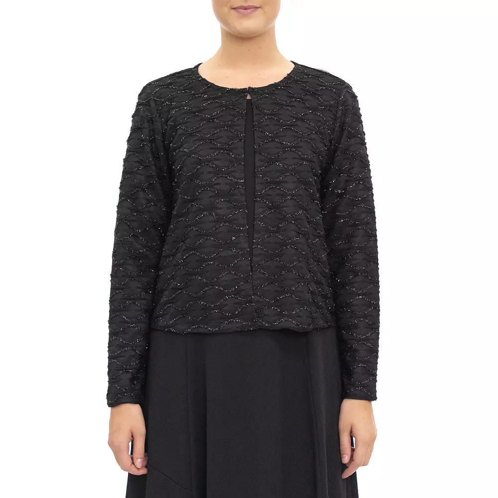 Women's Nina Leonard Long Sleeve Wave Sparkle Bolero, Size: Medium, Black Product Image