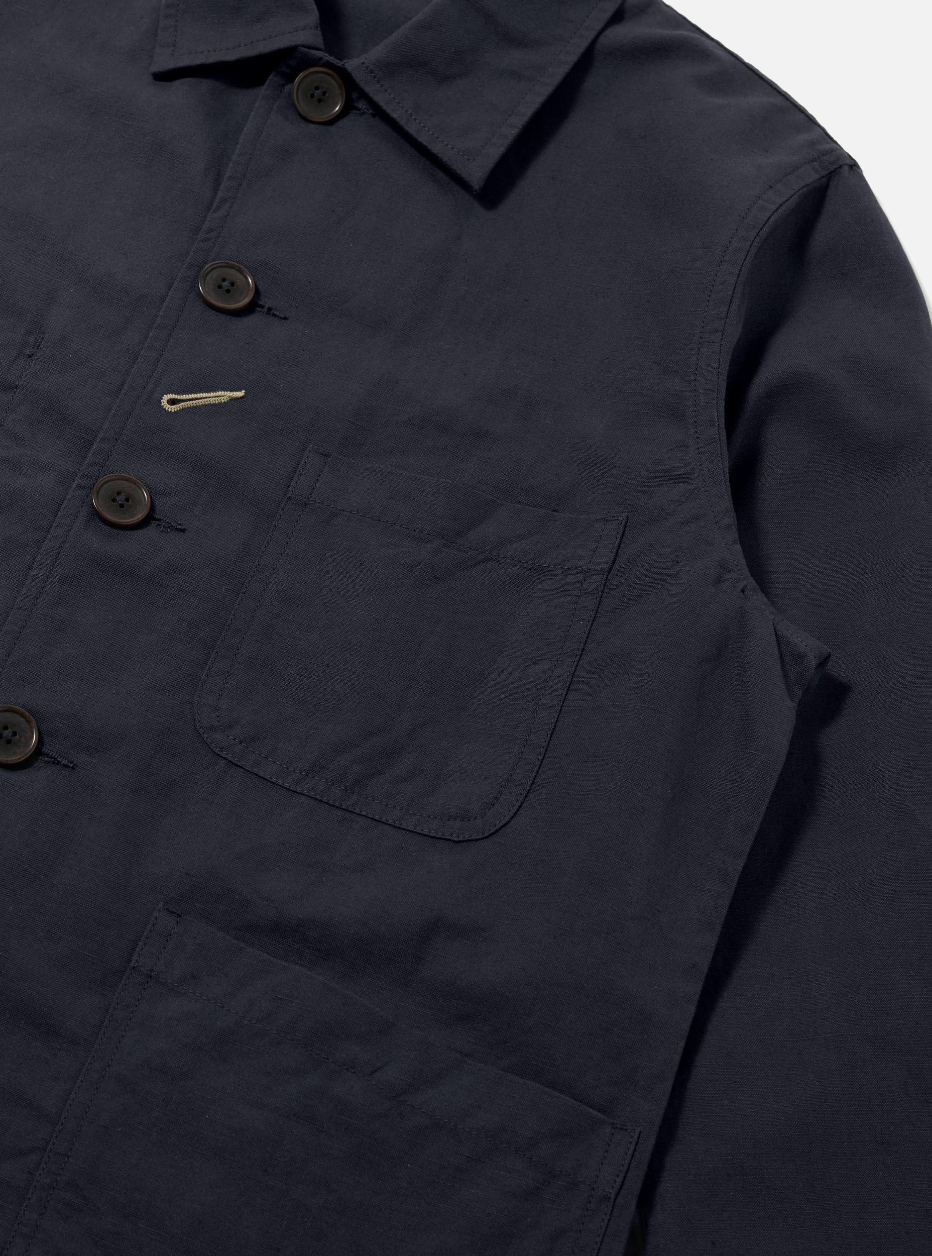 Universal Works Bakers Jacket in Navy Linen Slub Weave Product Image