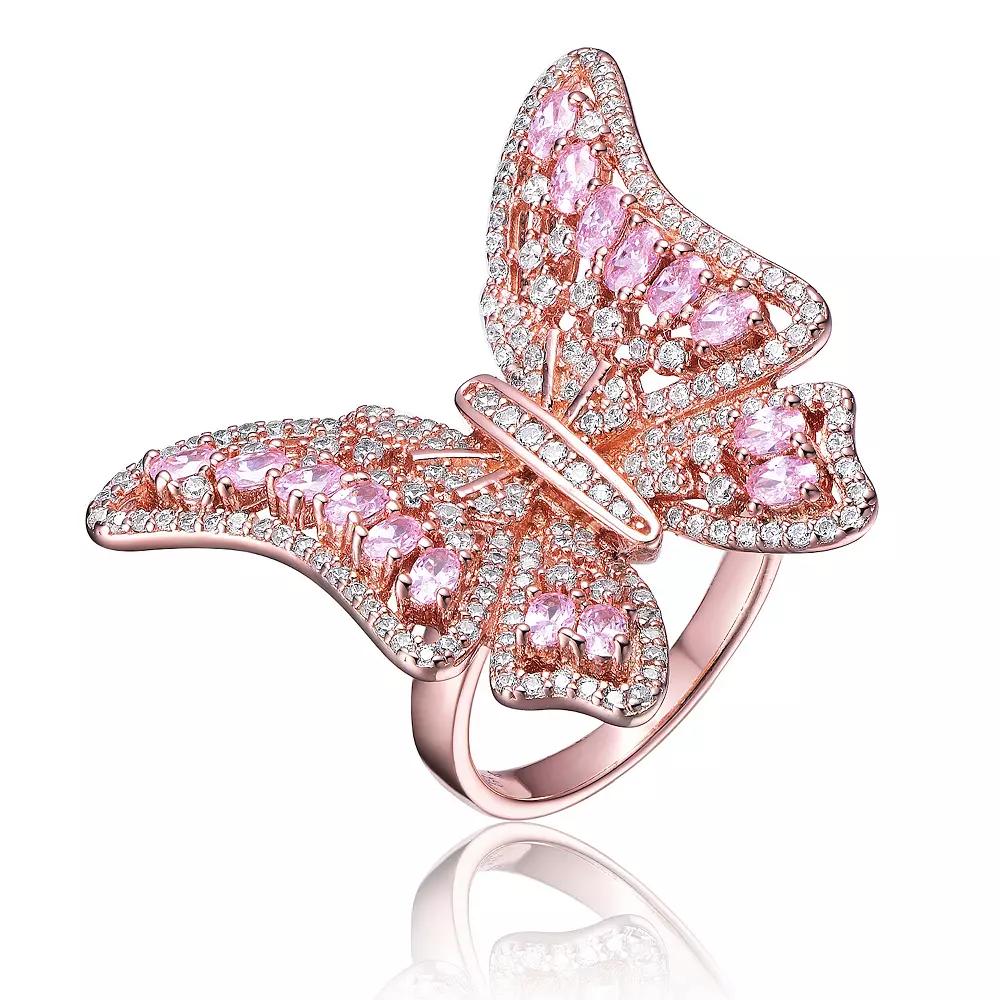 Rose Gold Tone Pink Cubic Zirconia Butterfly Ring, Women's,  Product Image