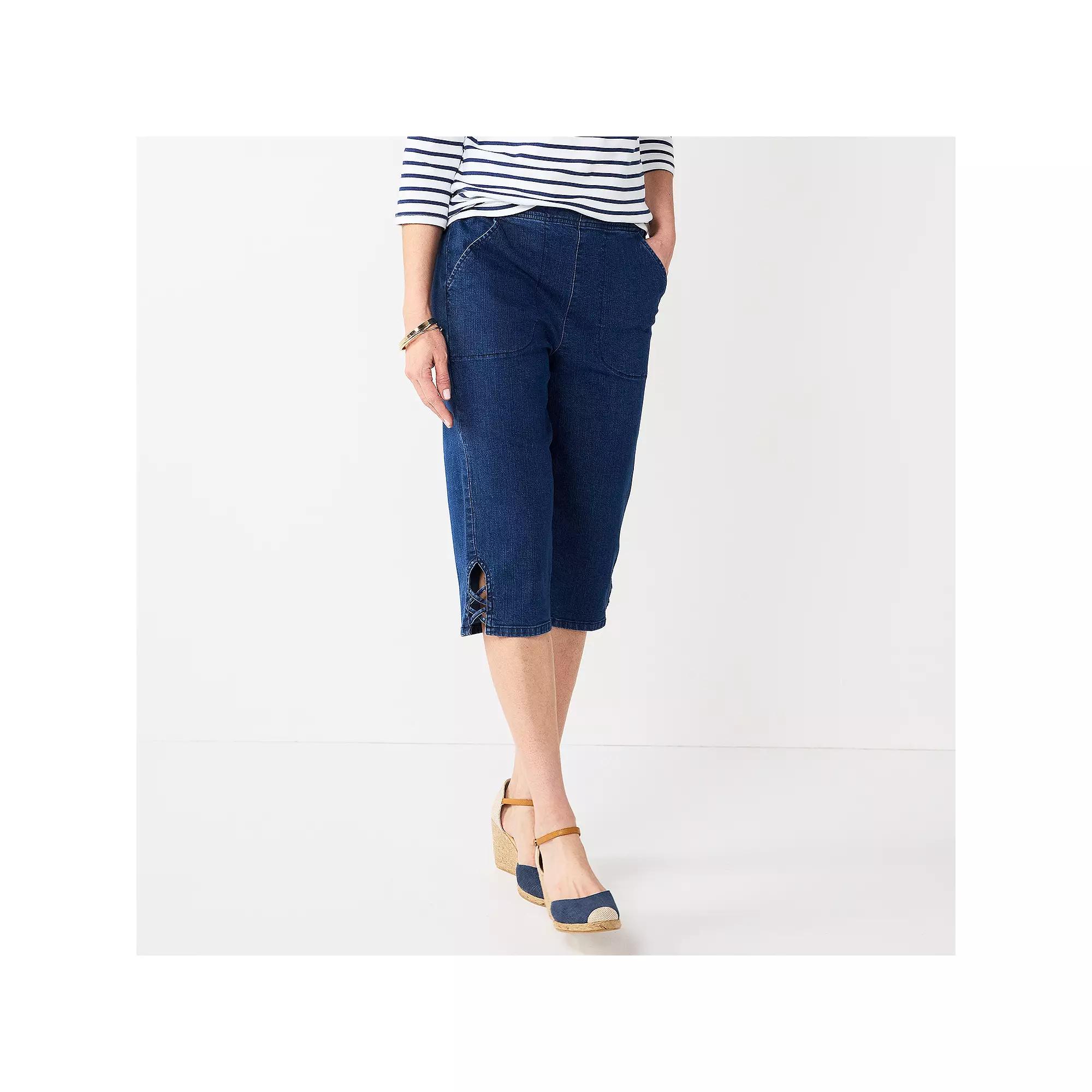 Women's Croft & Barrow® Lattice-Hem Pull-On Mid-Rise Skimmer Jeans,  Product Image