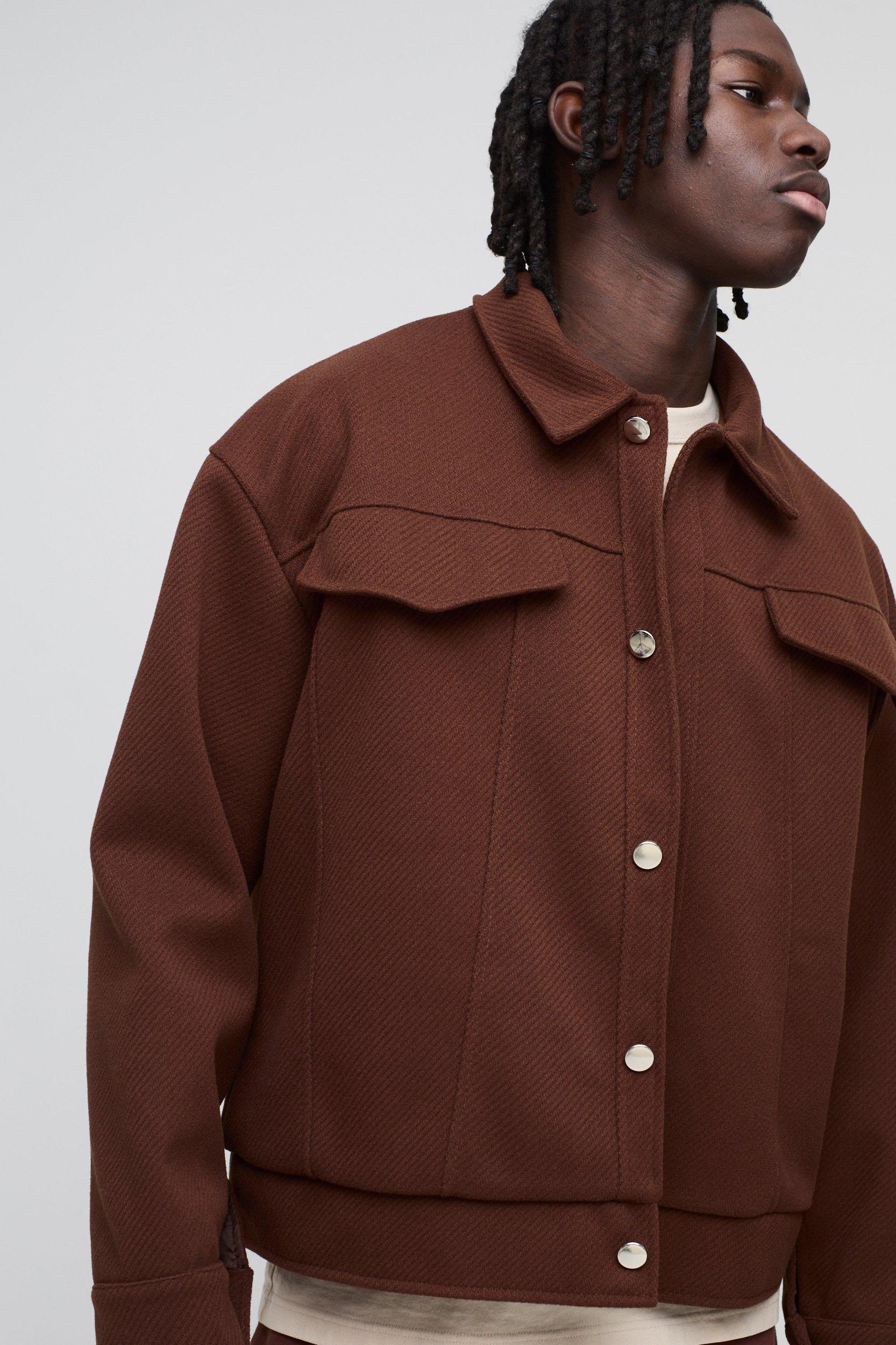 Boxy Herringbone Trucker Jacket | boohooMAN USA Product Image