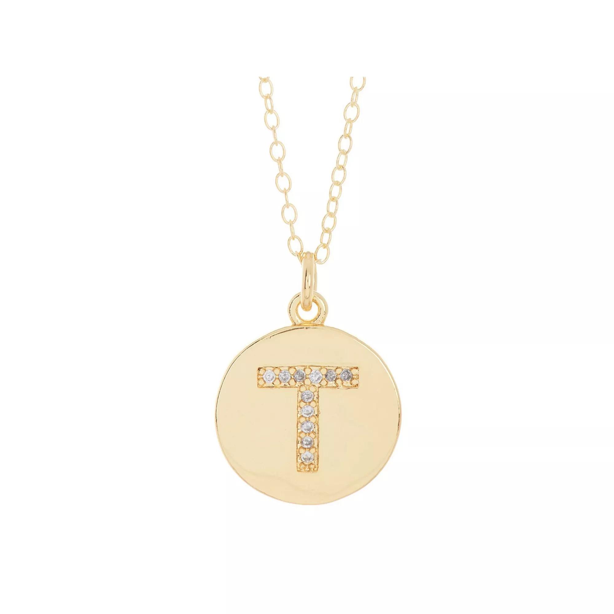 Adornia 14k Gold Plated Cubic Zirconia Engraved Letter Disc Pendant Necklace, Womens Gold Tone N Product Image