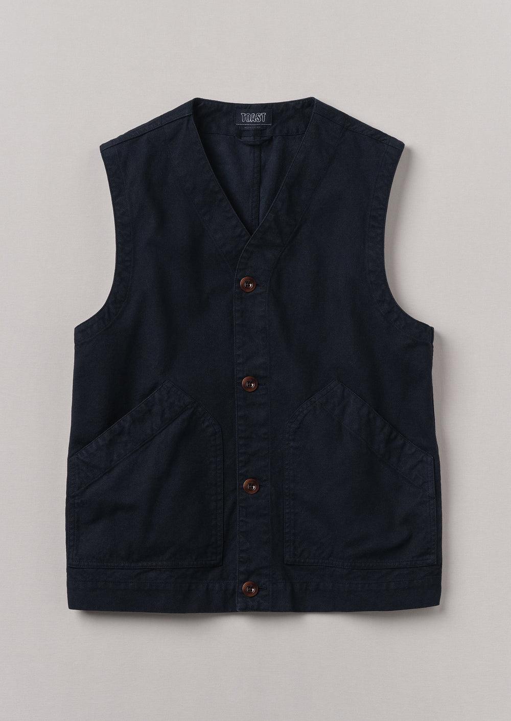 Garment Dyed Cotton Canvas Gilet | Blue Navy Product Image