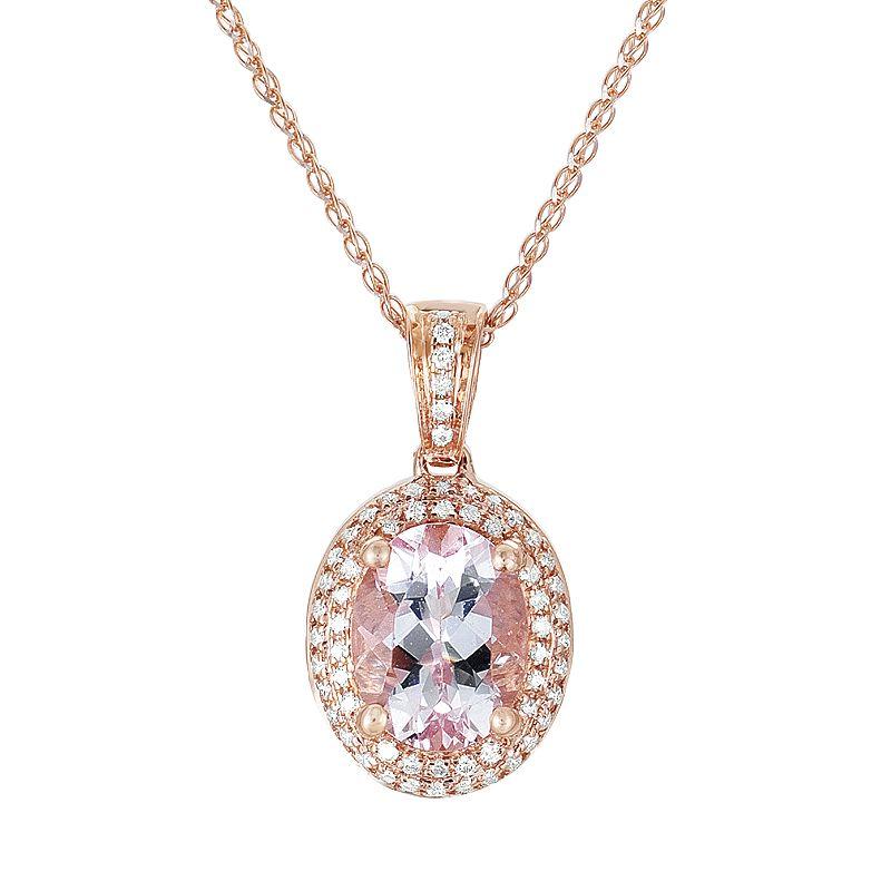 Oro Leoni 14k Rose Gold .18-ct. T.W. Diamond and Morganite Frame Pendant, Women's, Pink Product Image