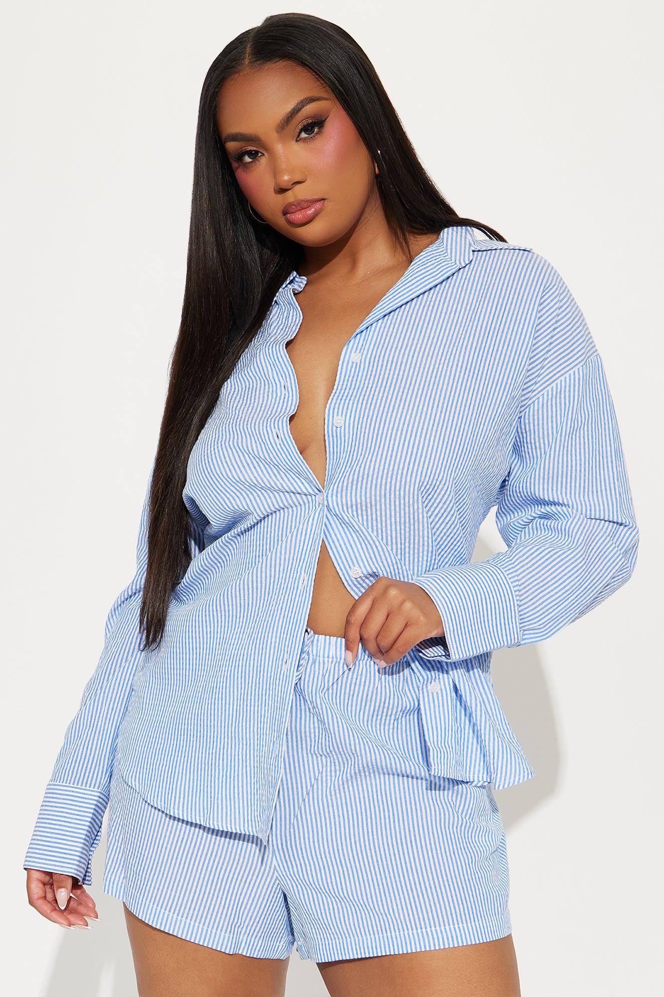 Sara Striped Short Set - Blue Product Image