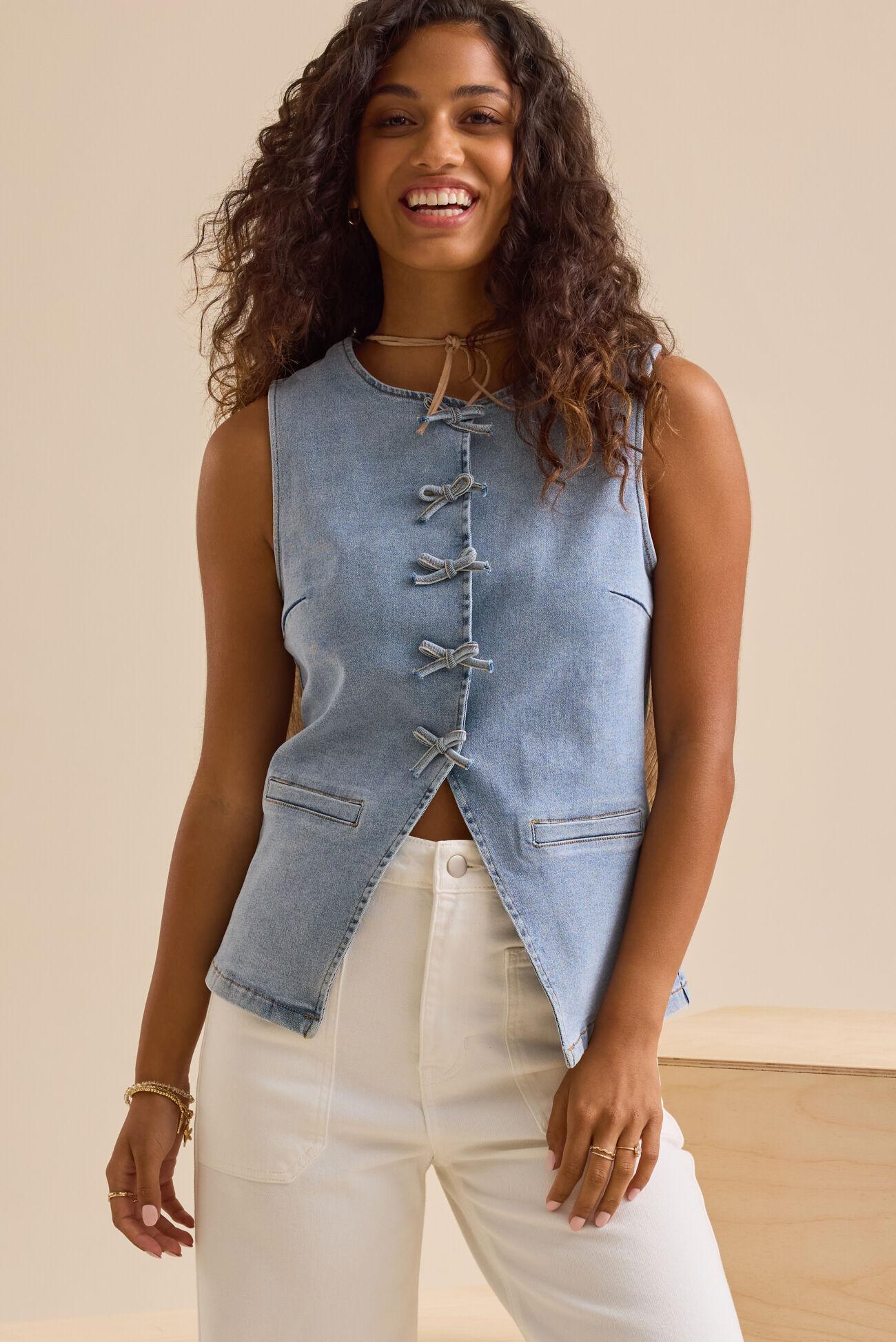 Willa Bow Denim Vest Product Image