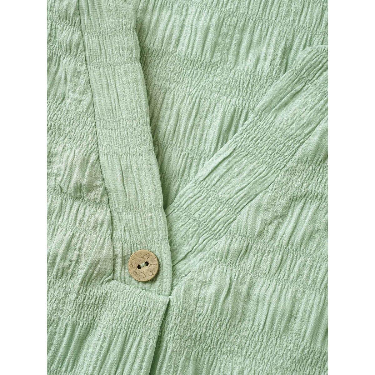 Plus Size Textured Pleated Front Button T-Shirt Greenbean Women Texture Flat collar with V-notch Everyday-Casual T-shirts BloomChic 14-16/1X Product Image