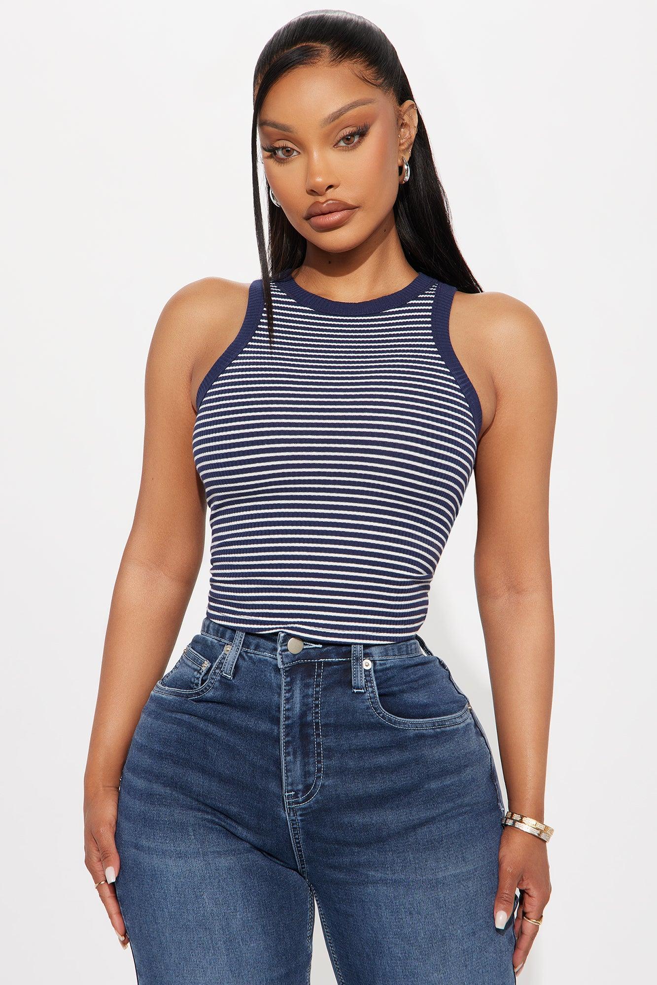Taryn Striped Rib Tank Top - Navy/combo Product Image