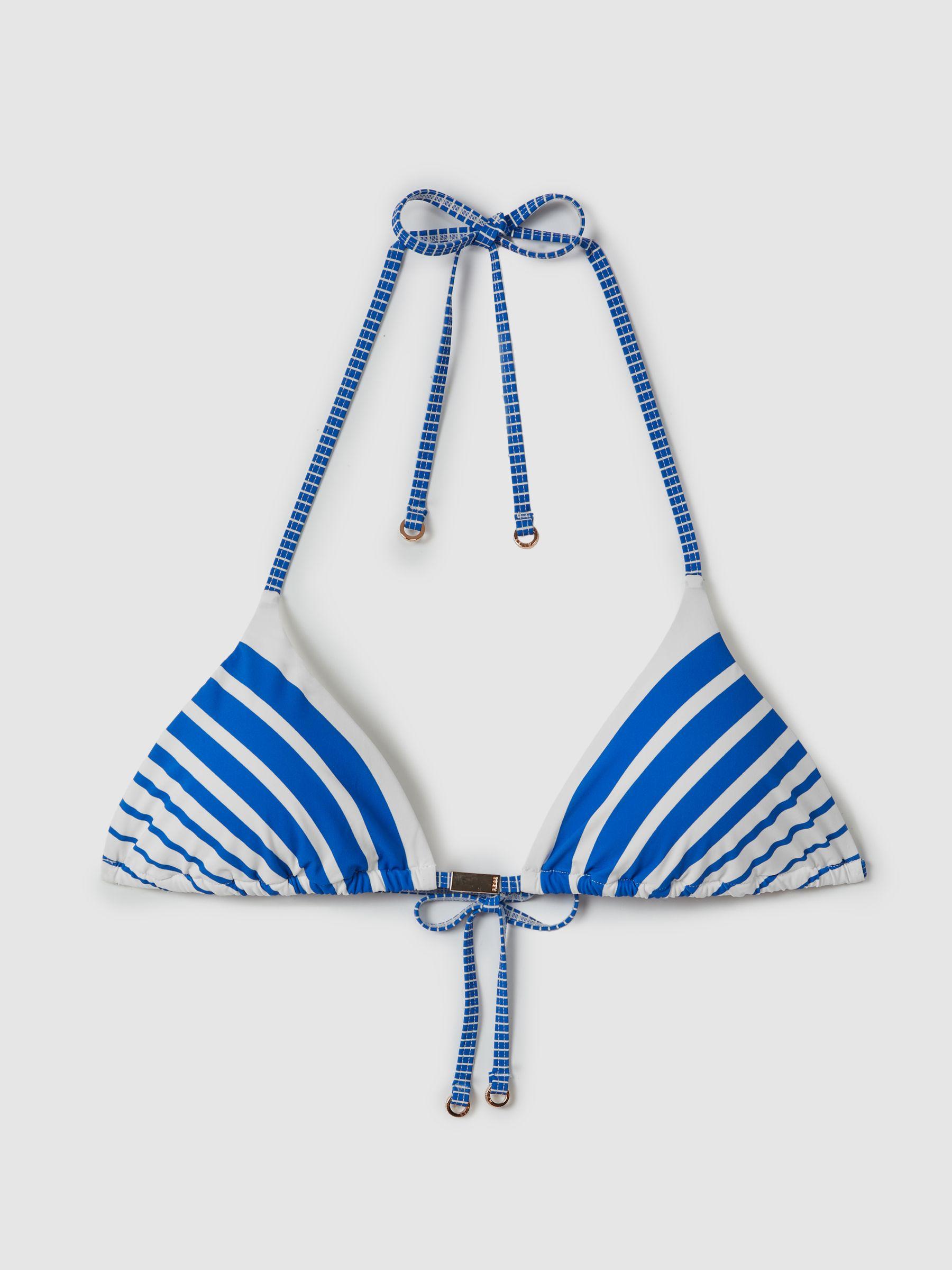Striped Halterneck Bikini Top in Blue Stripe Product Image