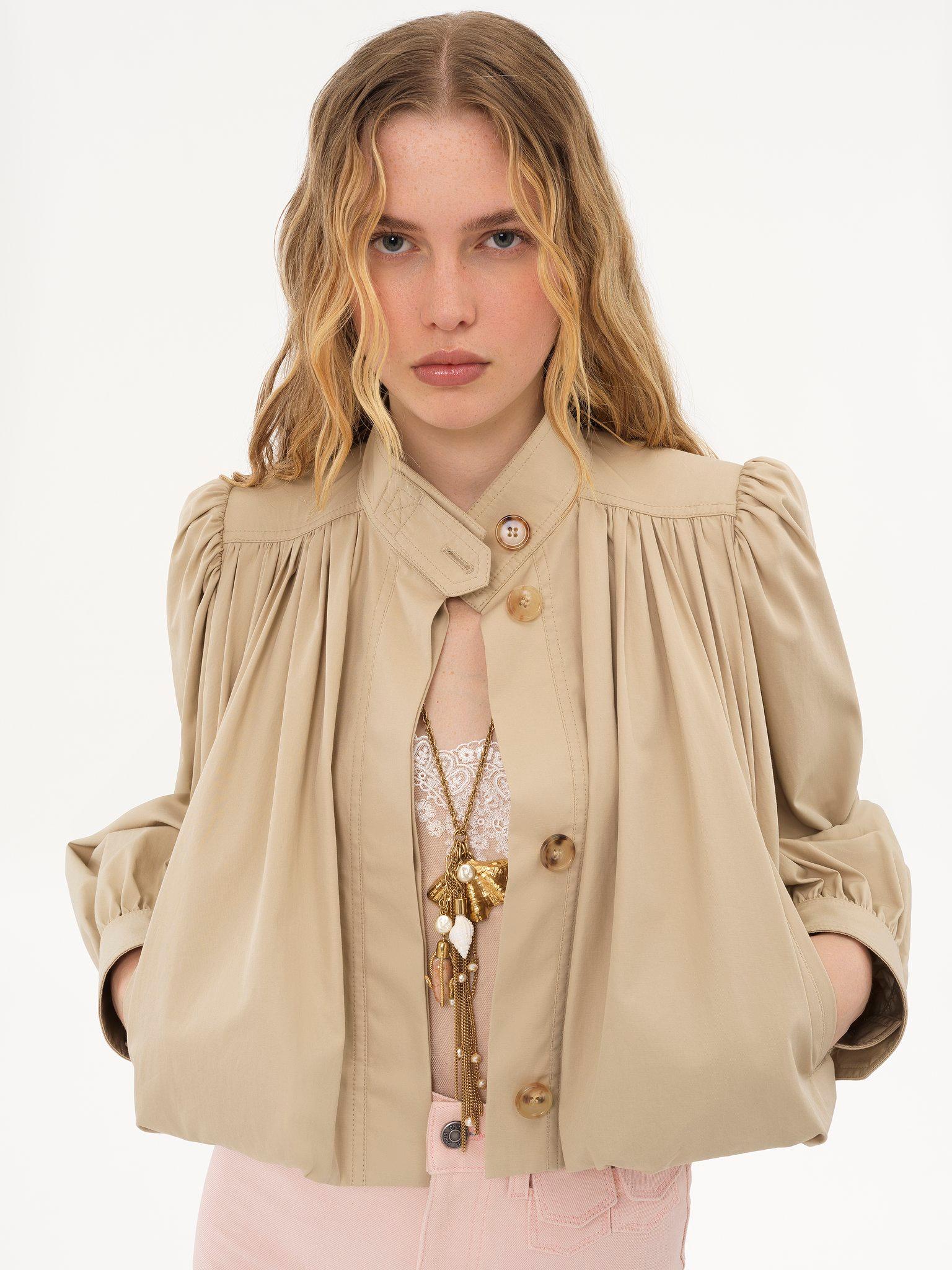 Gathered boule jacket in cotton gabardine Product Image