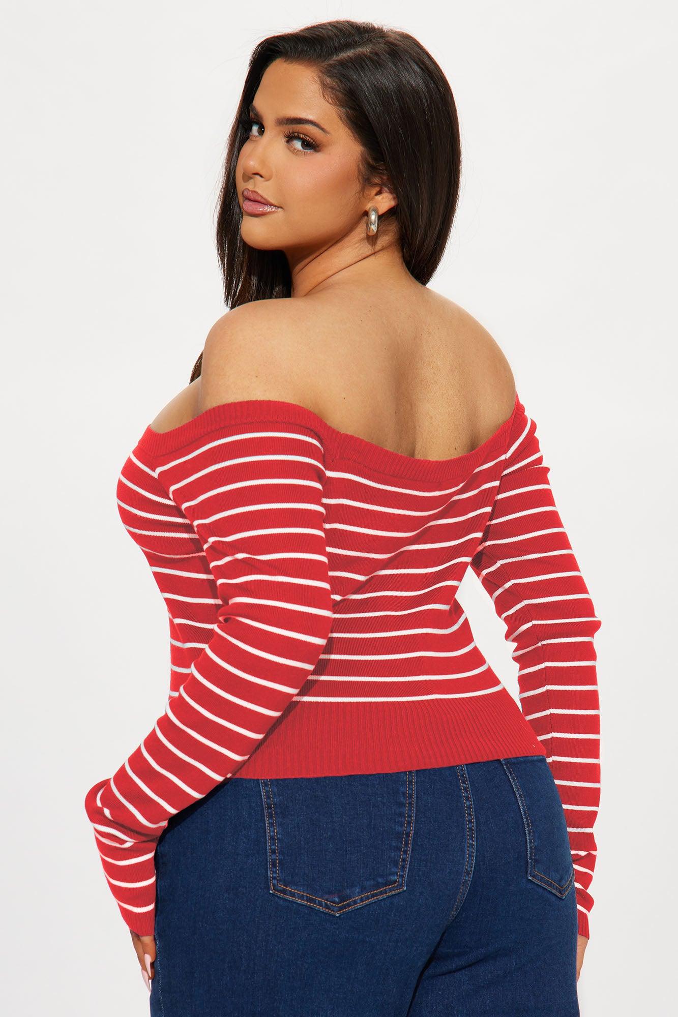 Hamptons Weekend Striped Sweater - Red/White Female Product Image