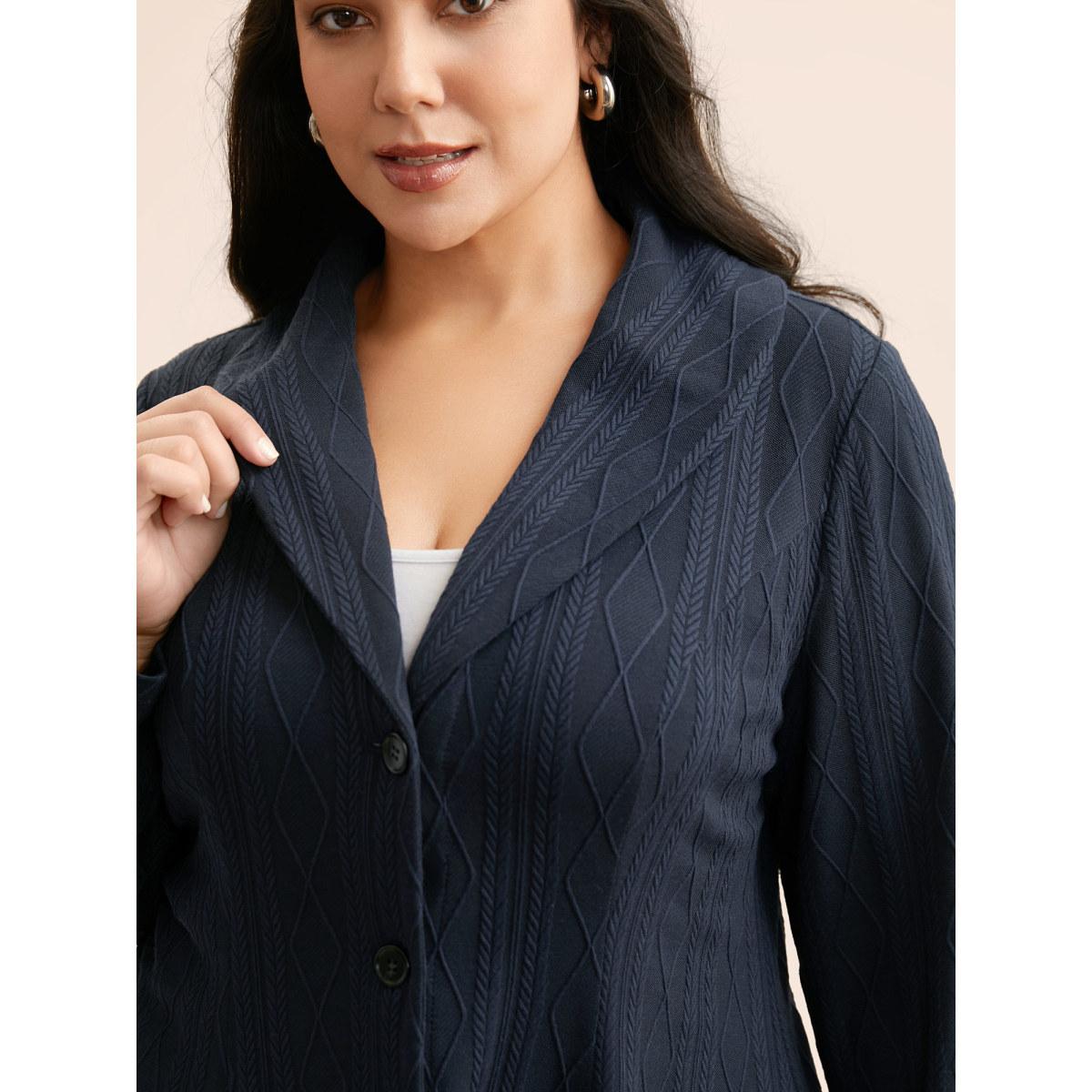 Plus Size Lapel Collar Texture Button Up Jacket Women Indigo Texture Bodycon Everyday Jackets BloomChic 30/6X Product Image
