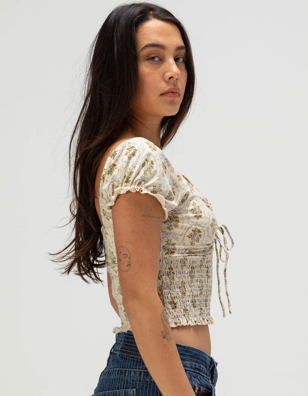 BDG Urban Outfitters Sydney Womens Cap Sleeve Top - Cream Combo Product Image