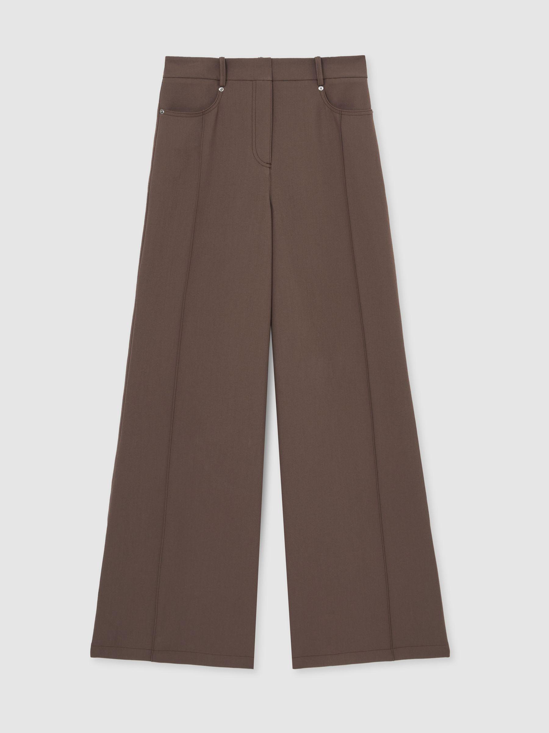 Linen Wide-Leg Whipstitch Trousers in White Product Image