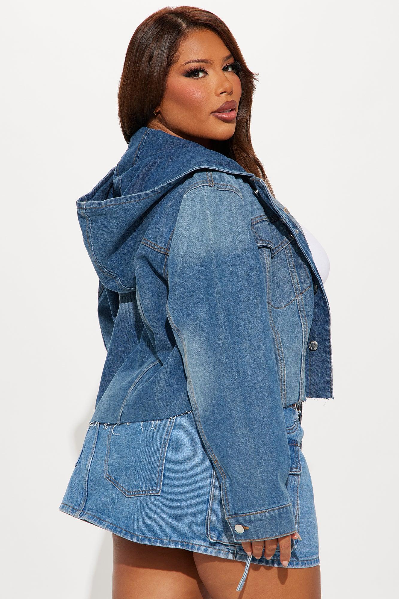 Keep The Pace Hooded Denim Jacket - Medium Wash Female Product Image