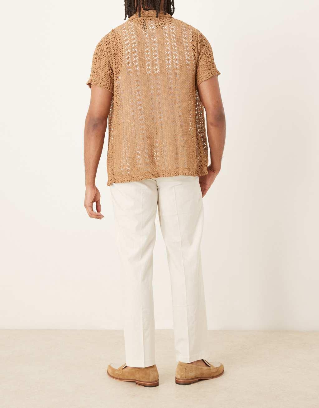 ASOS DESIGN straight leg linen blend dress pants in ecru Product Image