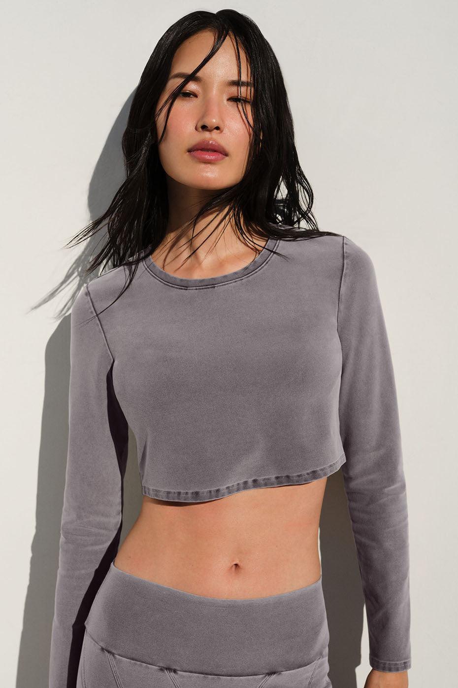 Washed Alosoft Crop Finesse Long Sleeve - Cool Grey Wash Product Image