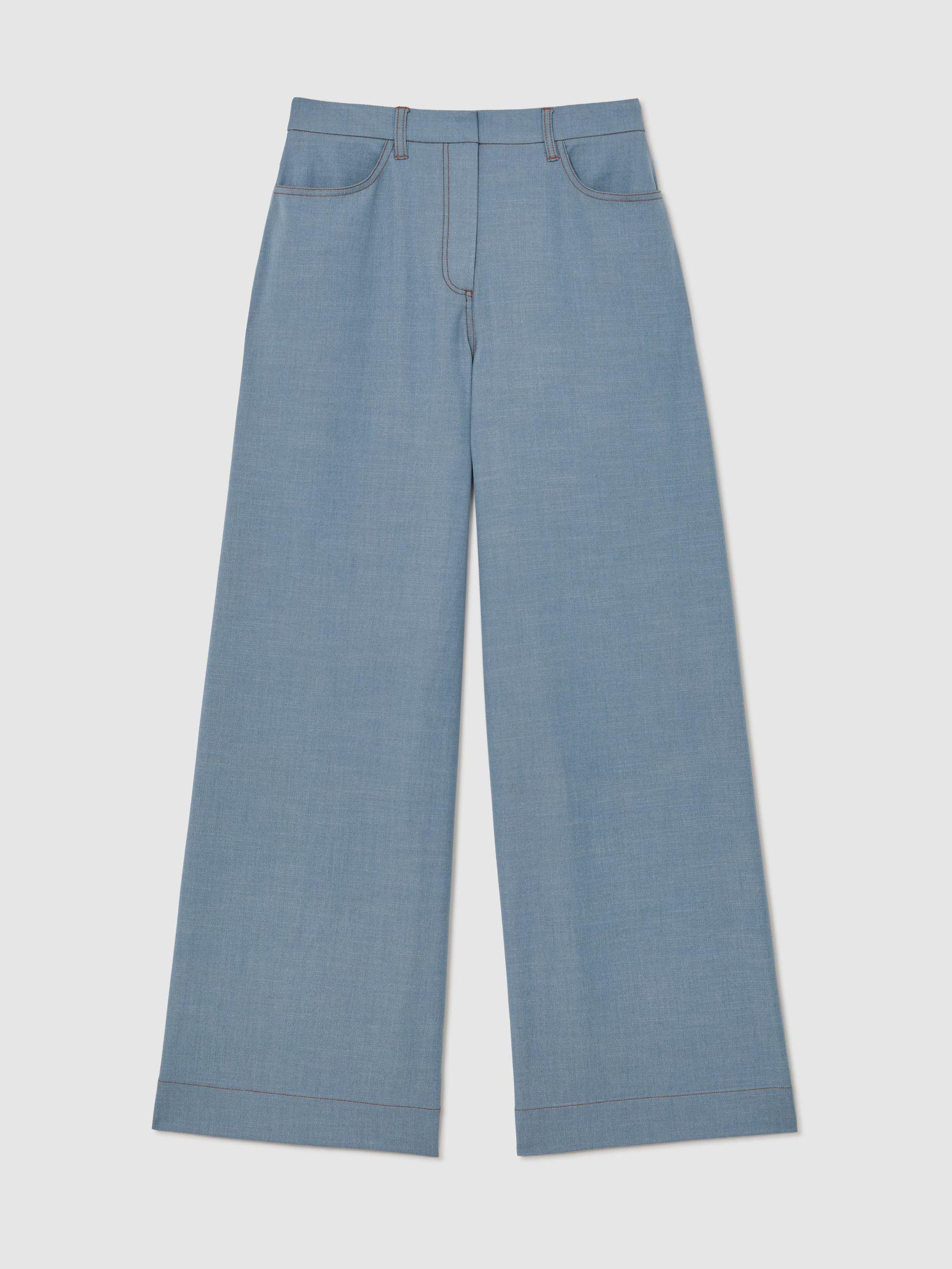 Denim-Look Wide-Leg Trousers in Light Blue Product Image