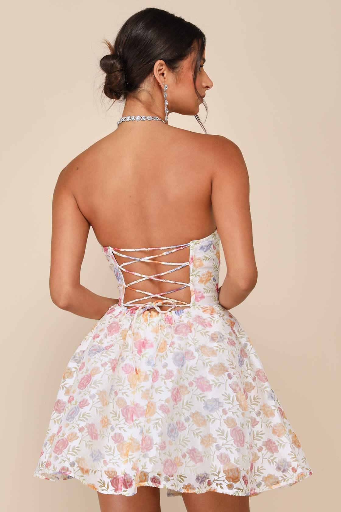 Deeply Adorable White Burnout Floral Strapless Mini Dress Product Image