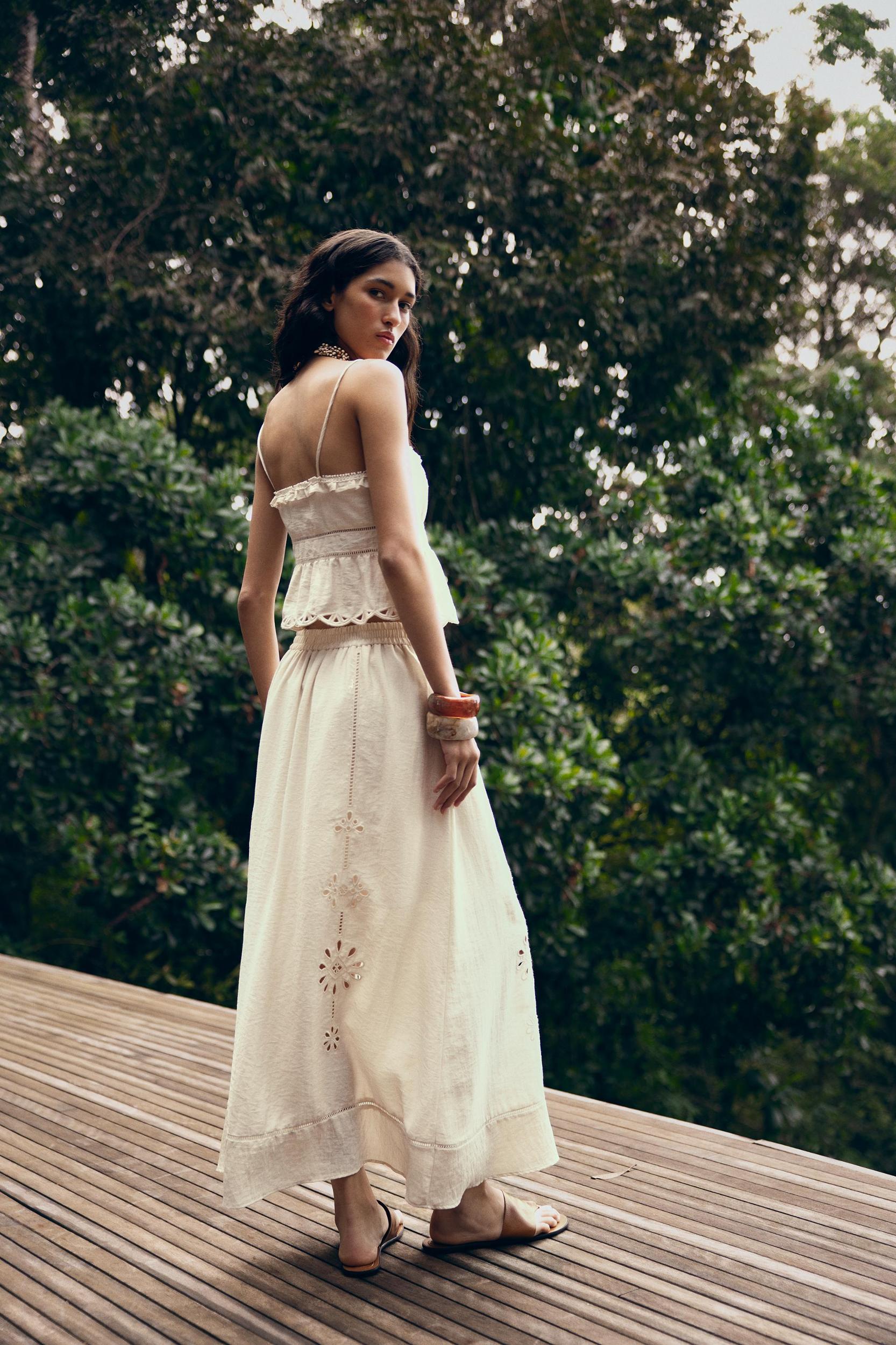 EMBROIDERED EYELET MIDI SKIRT Product Image