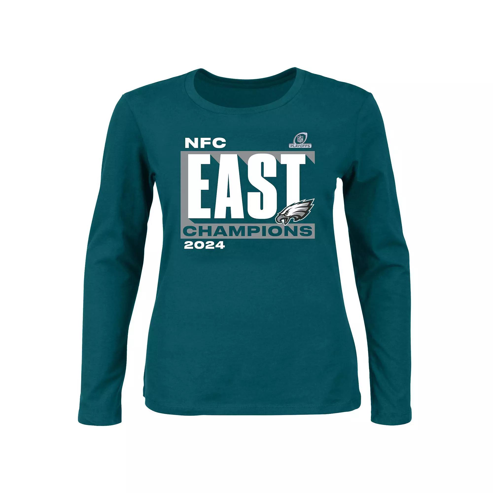 Women's Fanatics  Midnight Green Philadelphia Eagles 2024 NFC East Division Champions Plus Size Scoop Neck Long Sleeve T-Shirt, Size: 4XL Product Image