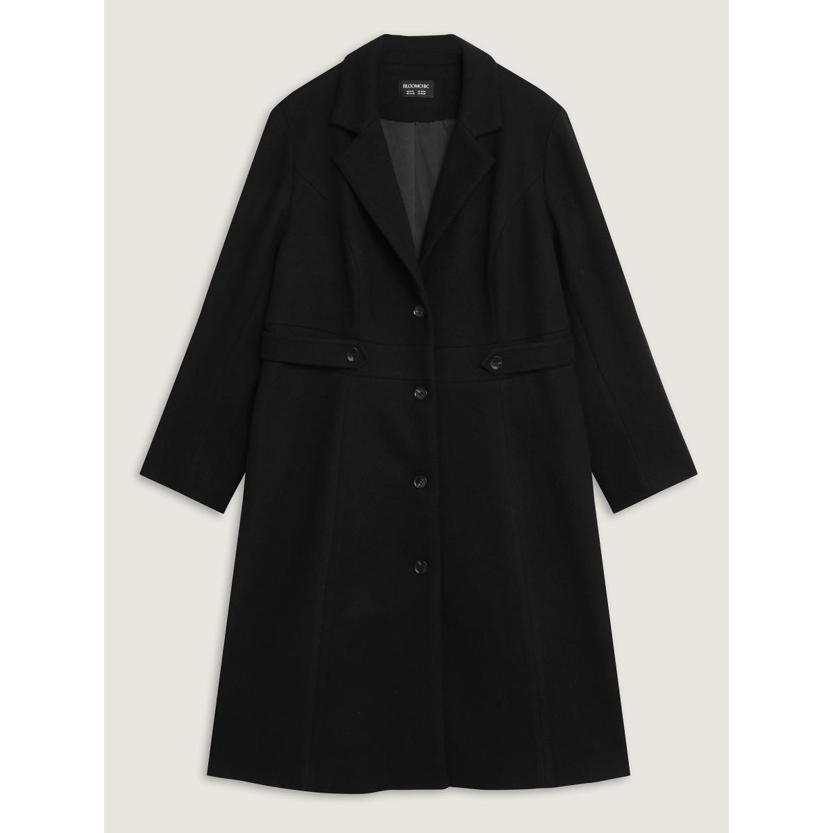 Plus Size Notched Collar Cinched Waist Coat Women Black Bodycon Ladies Elegant Winter Coats BloomChic 22-24/3X Product Image