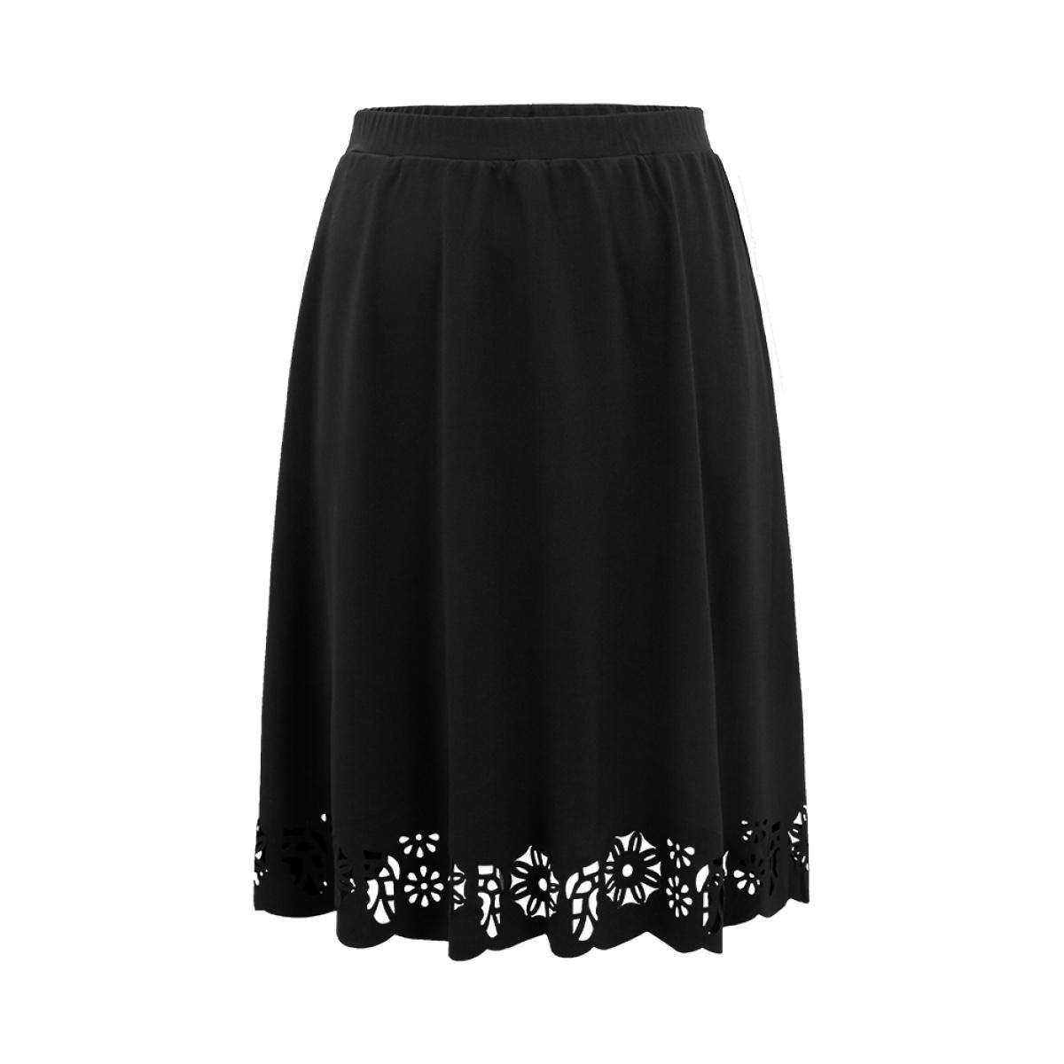 Plus Size Plain Elastic Waist Pocket Laser Cut Skirt Women Black Elegant Plain Low stretch Pocket Dailywear Skirts BloomChic 30/6X Product Image