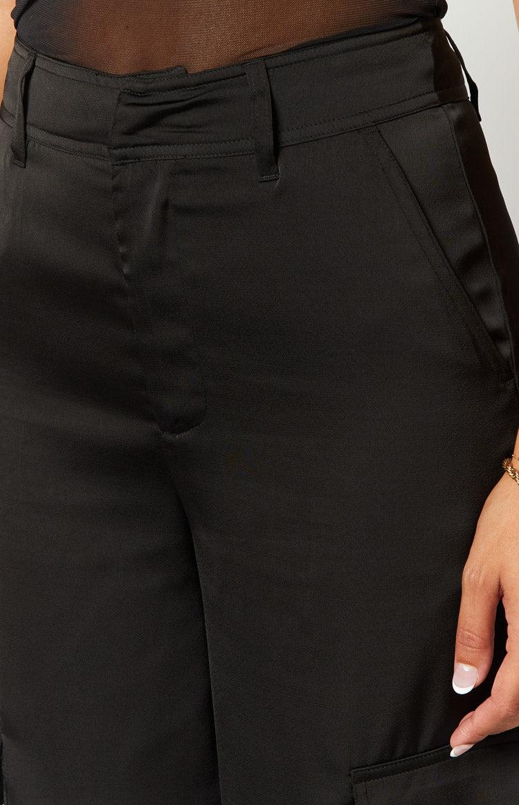 Satin Sapphire Black Cargo Pants Product Image