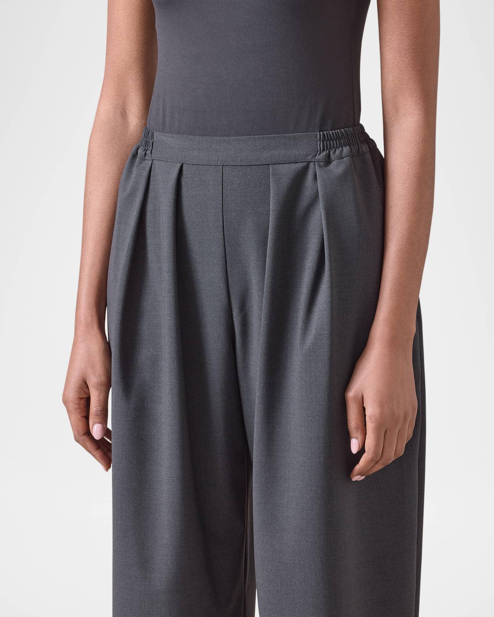 Pleated Stretch Wool Straight-Leg Crop Trousers Product Image