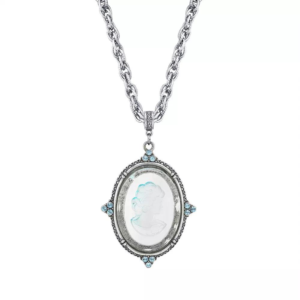 1928 Silver Tone Blue Intaglio Cameo Pendant Necklace, Women's Product Image