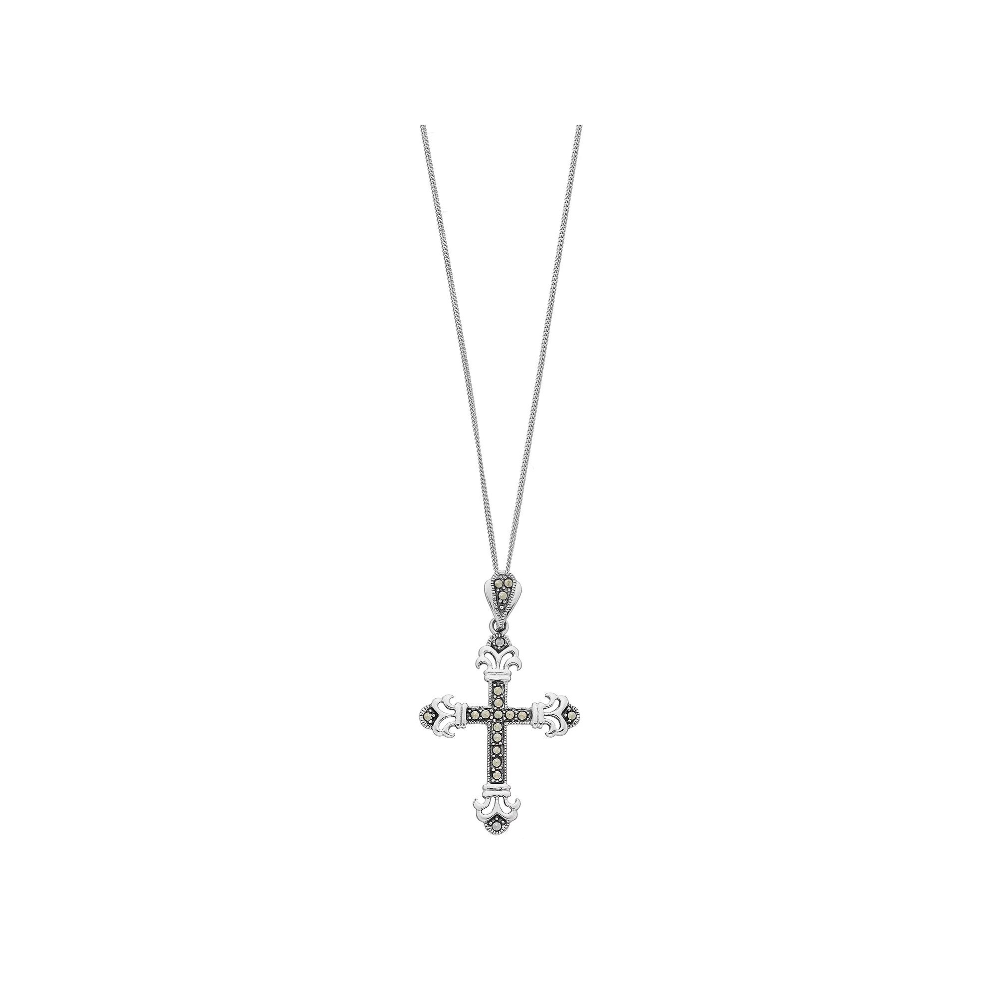 Tori Hill Sterling Silver Marcasite Cross Pendant Necklace, Women's, Size: 18" Product Image