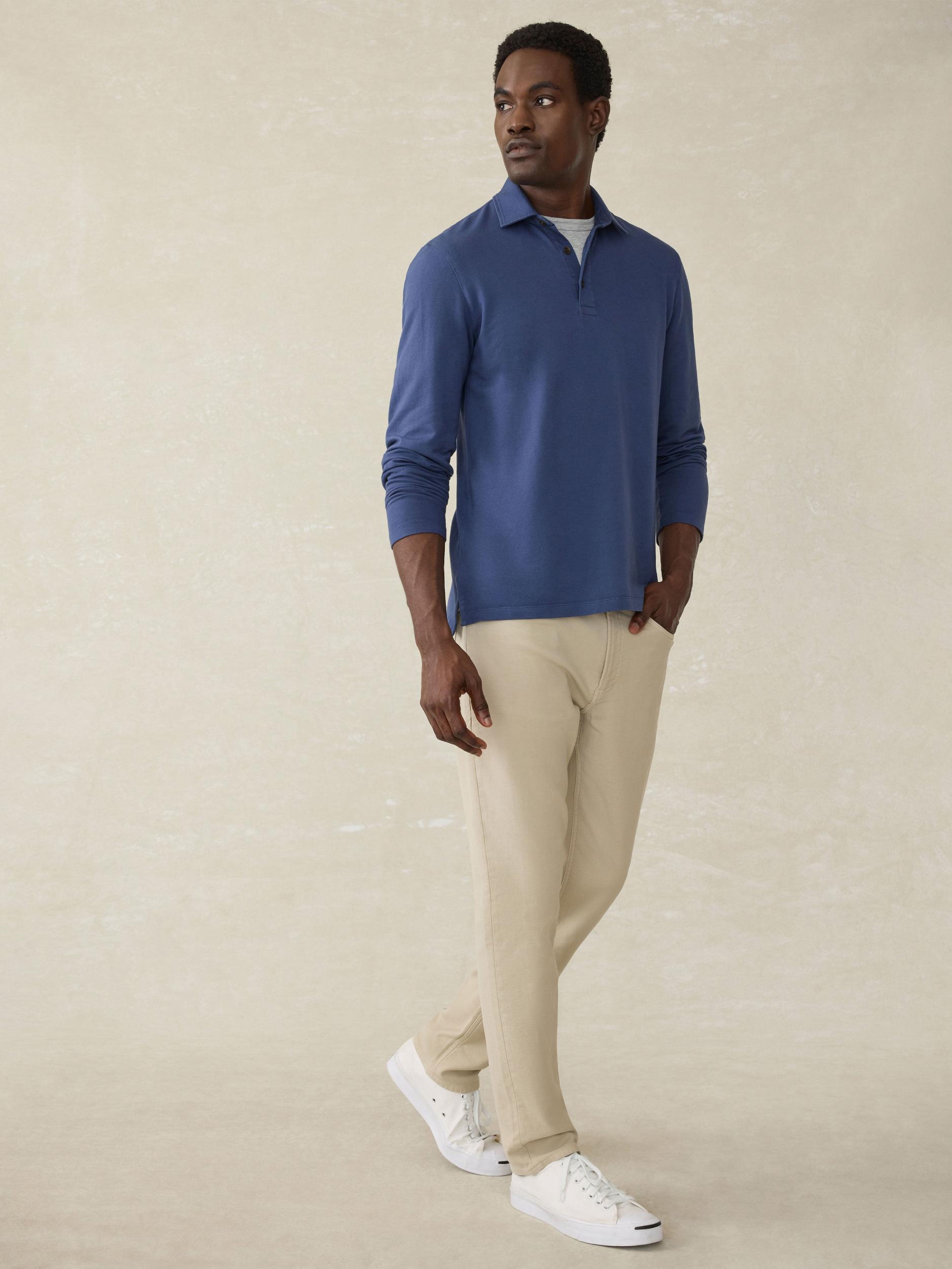 Long-Sleeve Field Knit Polo - Blue Nights Male Product Image