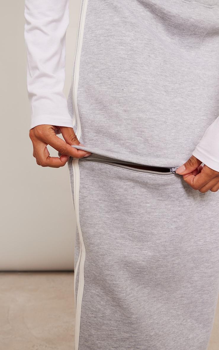 Grey Marl Sweat Zip Off Side Stripe Maxi Skirt Product Image