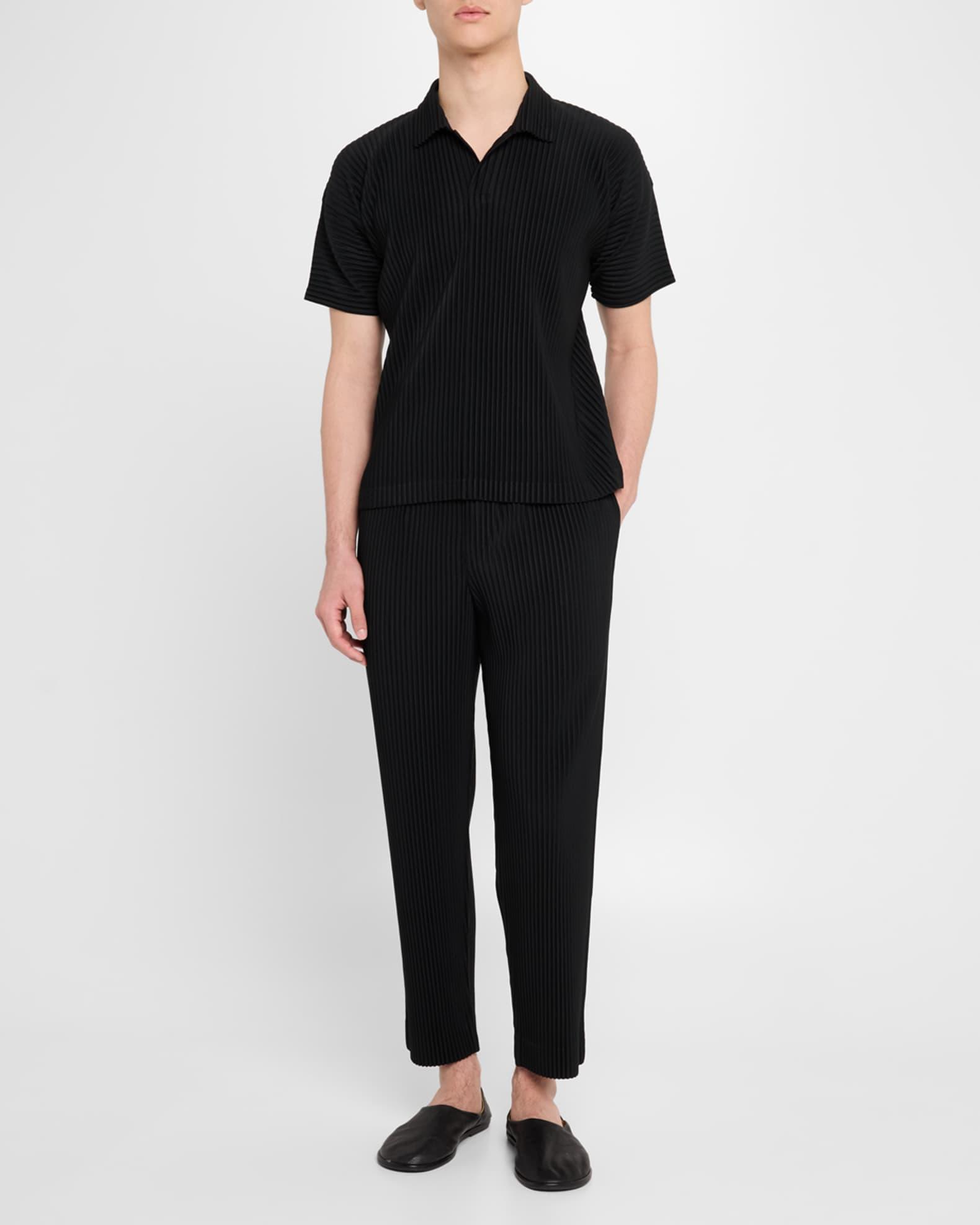 Men's Pleated Johnny Collar Polo Shirt Product Image