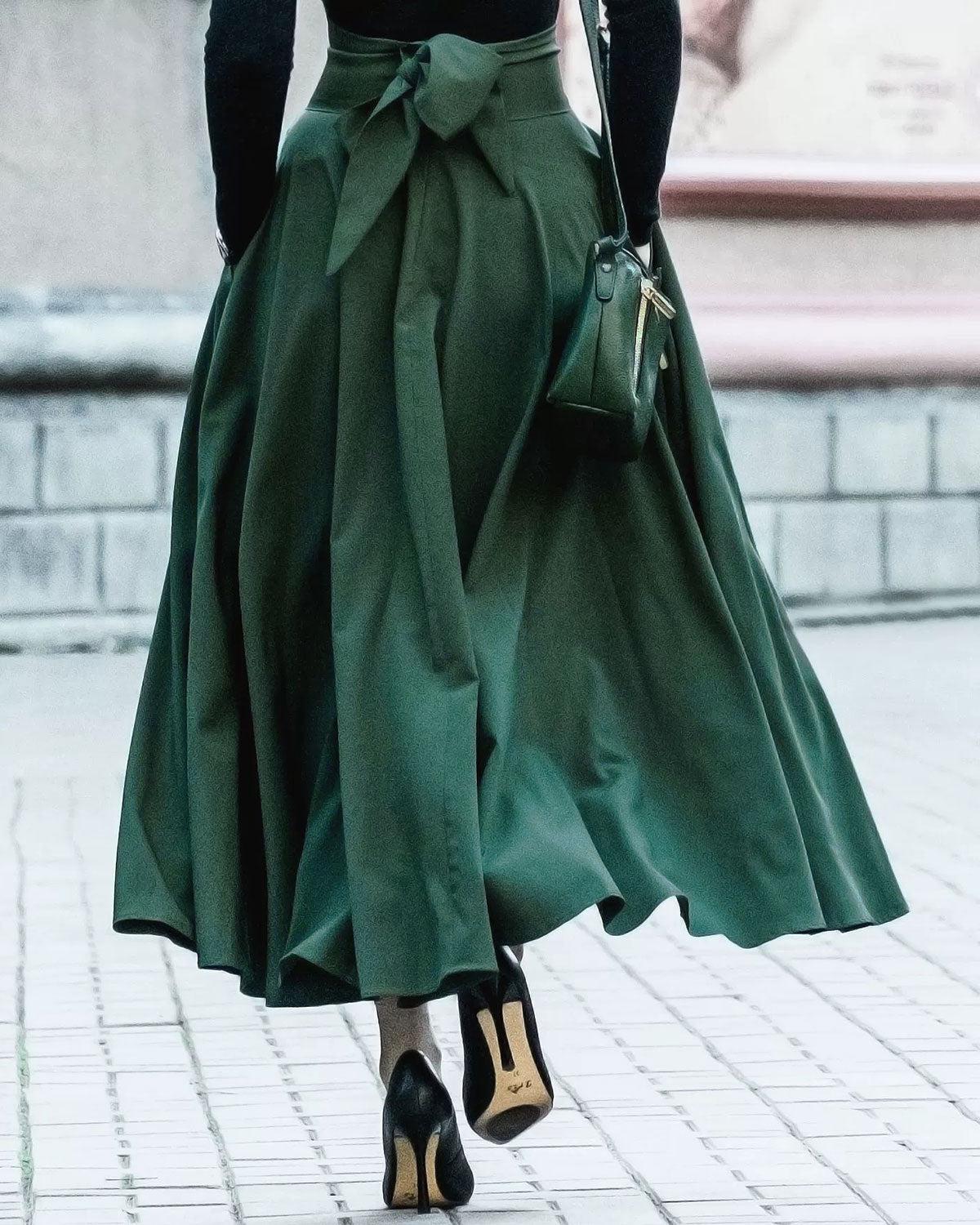 Green  High Waisted Flared Skirt Product Image