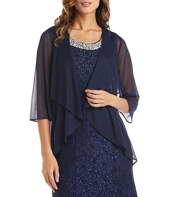 R & M Richards Glitter Lace Beaded Neck 2-Piece Jacket Gown Product Image