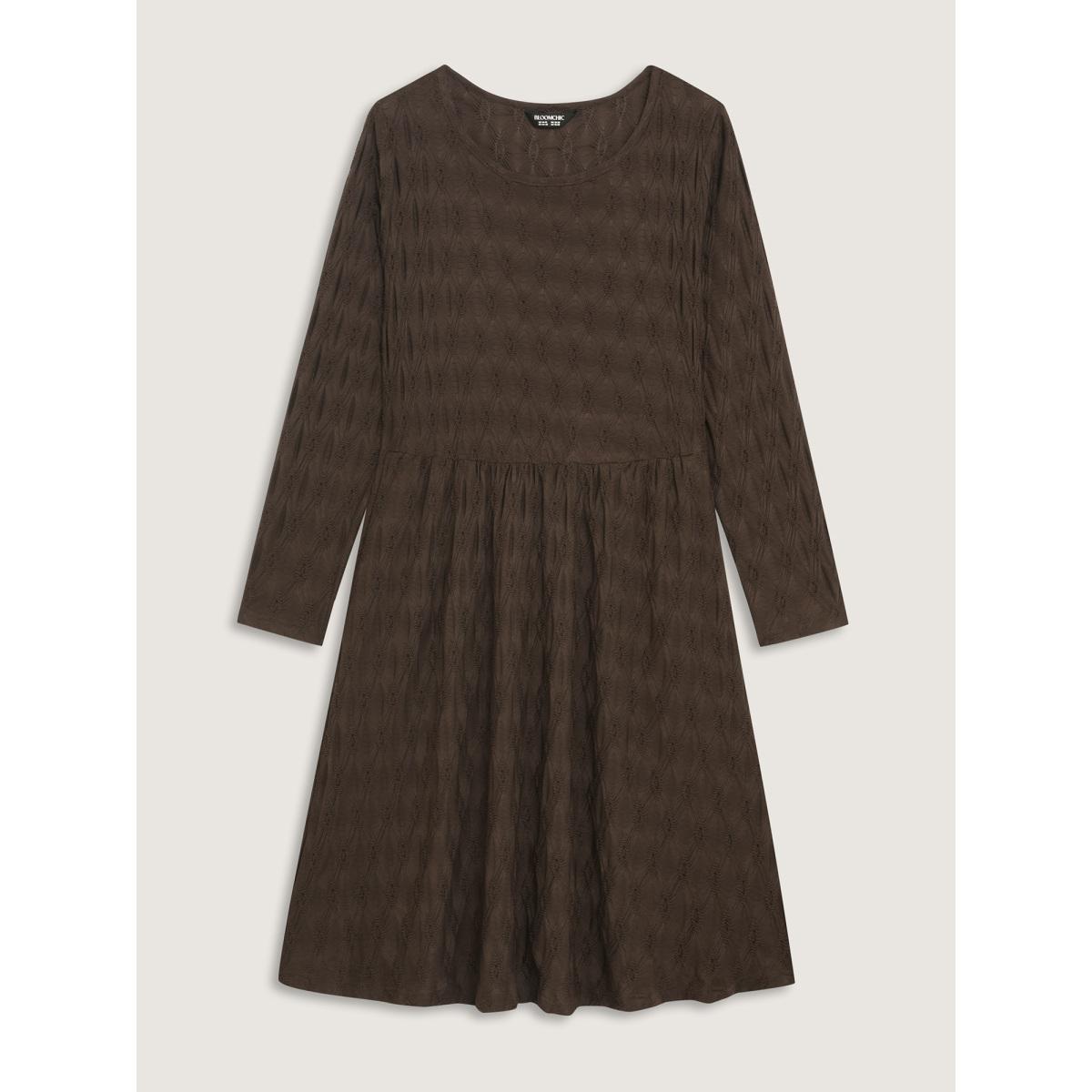 Plus Size Textured Stretchy Pockets Midi Knit Dress DarkBrown Women Timeless Knit Dresses Bloomchic 28/5X Product Image