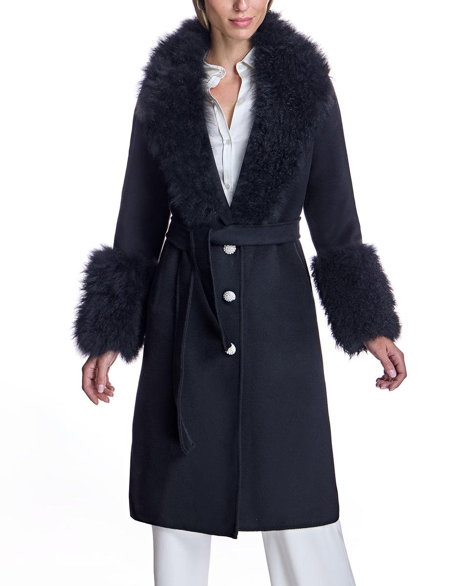 Belted Wool Coat with Cashmere Goat Trim Product Image