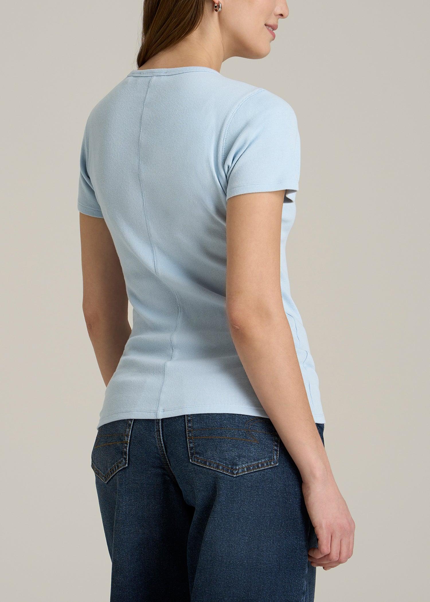 Short Sleeve Crew Neck Ribbed T-Shirt for Tall Women in Ice Blue Product Image
