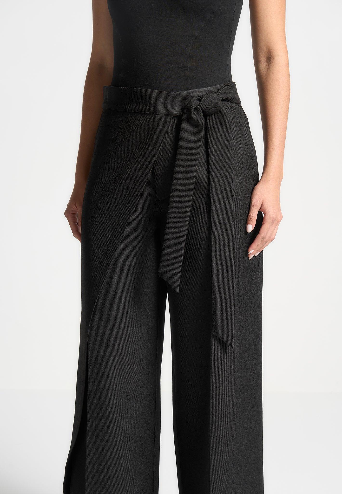 Tailored Wrap Trousers with Tie - Black Female Product Image
