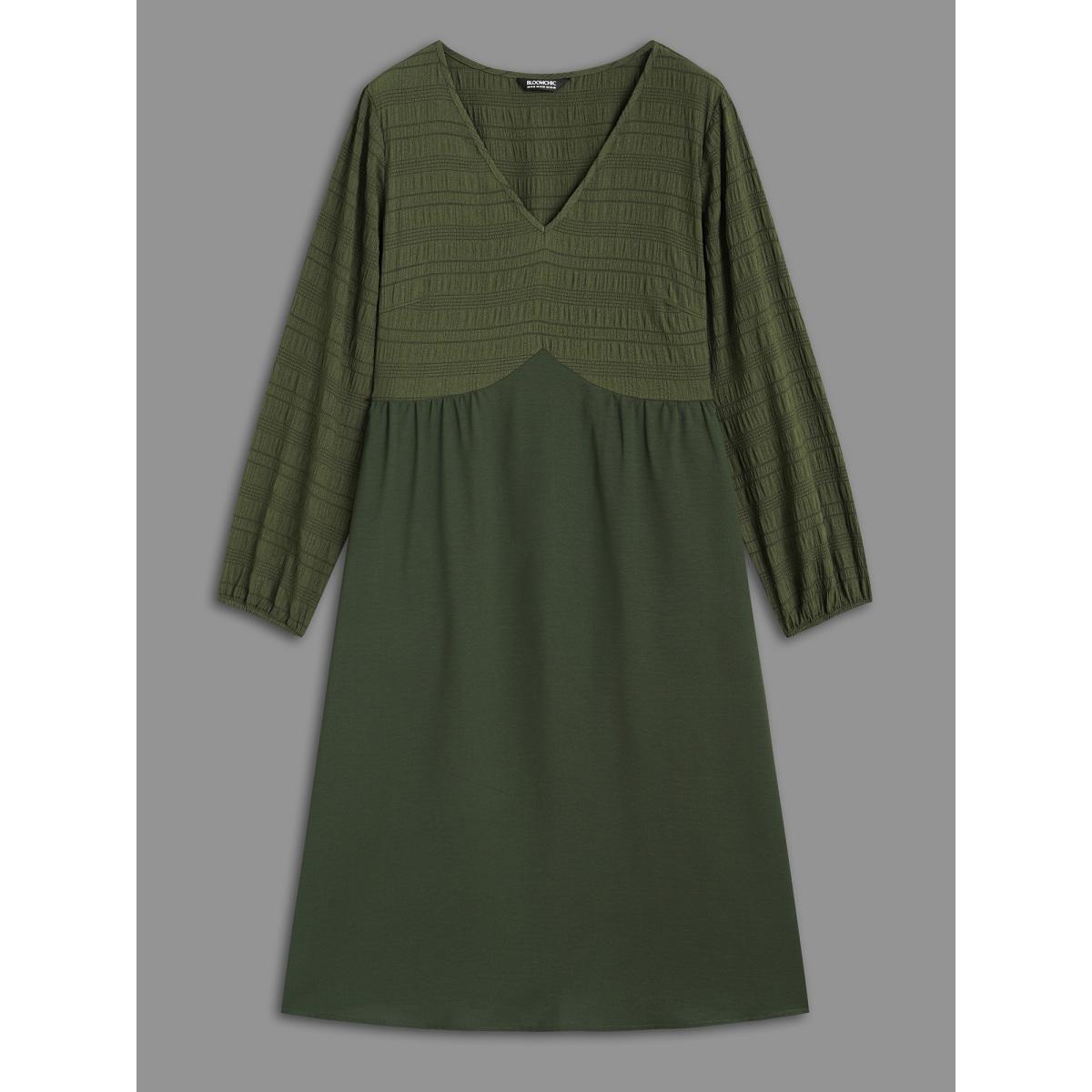 Plus Size V-Neck Splicing Textured Knit Dress ArmyGreen Women Elegant Texture Knit Dresses Bloomchic 28/5X Product Image
