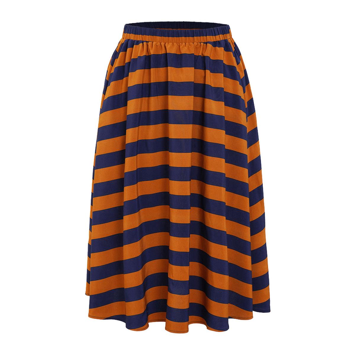 Plus Size Striped Print Ruffle Hem Pocket Skirt Women Multicolor Office Contrast Low stretch Pocket Work Skirts BloomChic 12/L Product Image