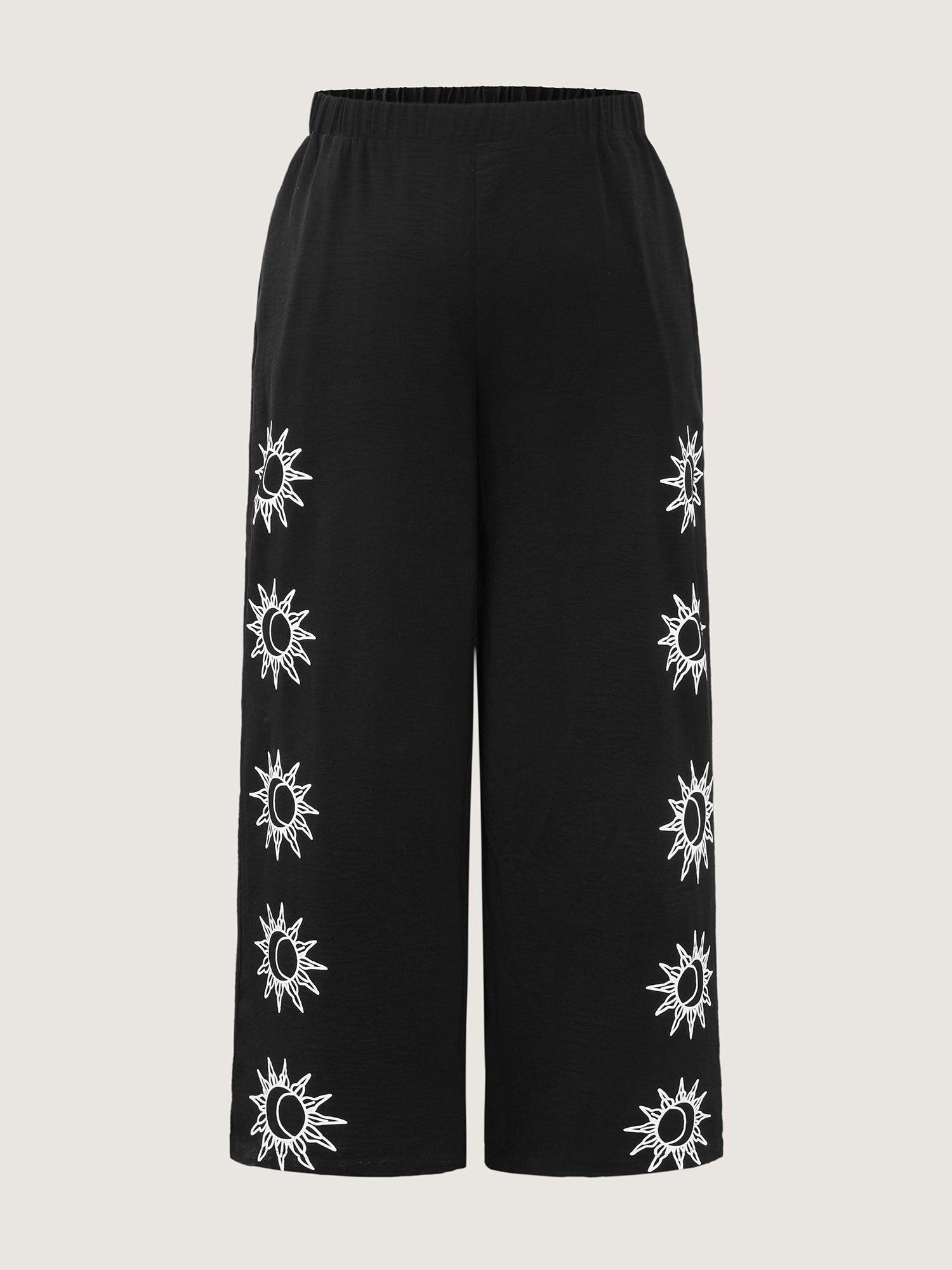 Monochrome Floral Pattern Pants Female Product Image